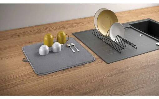 Metaltex Dry-Tex égouttoir 2 En 1 Avec Tapis Microfibre Noir – Image 7